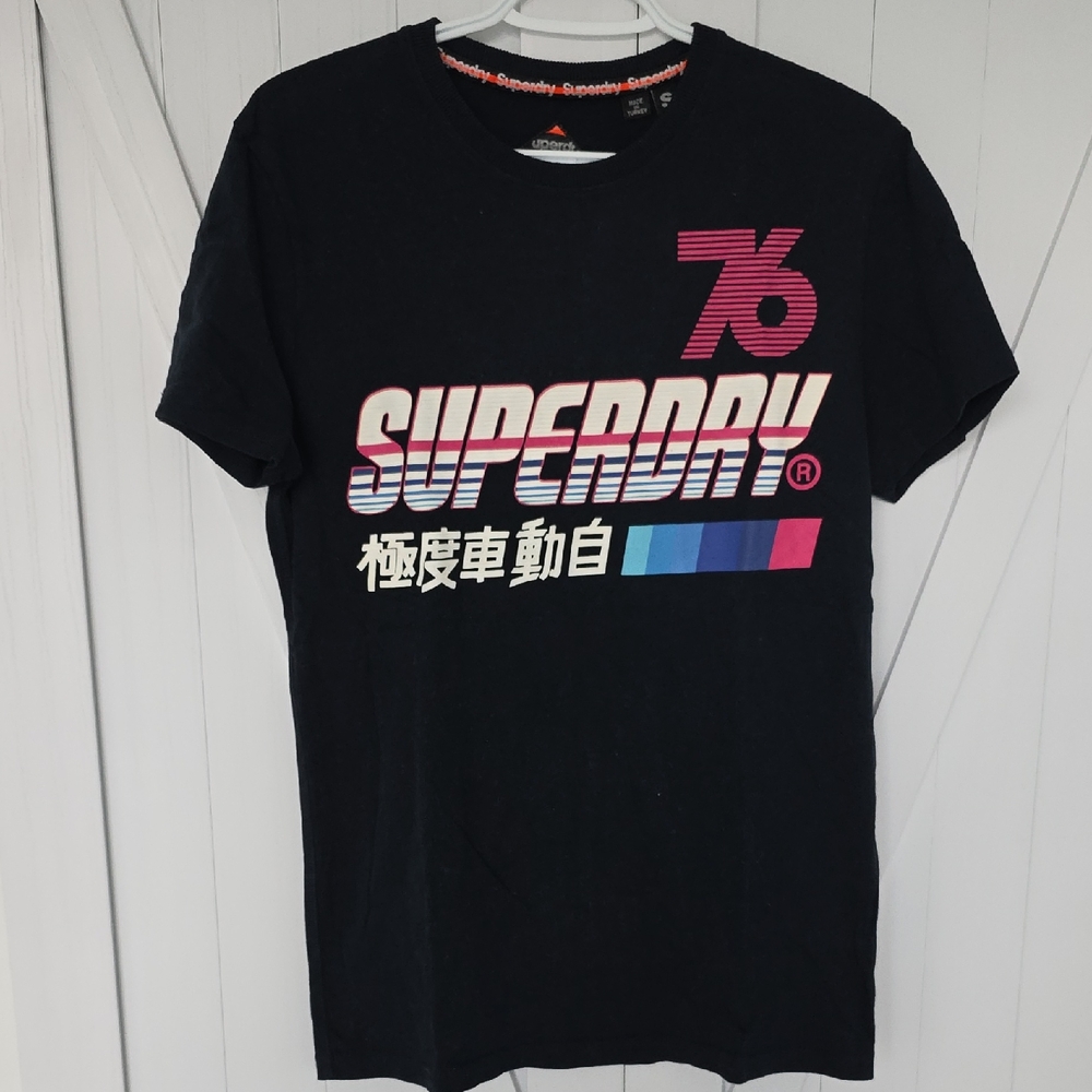 NWOT - Superdry Black Short Sleeve Tee with Retro Graphics